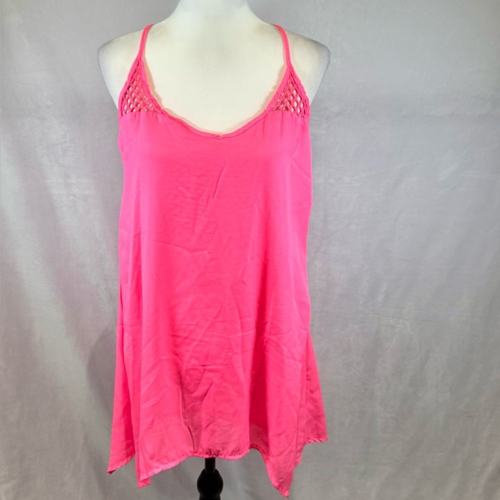 Bright neon pink netted back swim coverup or mini dress size small
